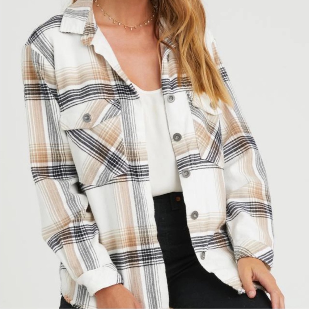 Bella Dahl Beige Plaid Button-Up Shacket